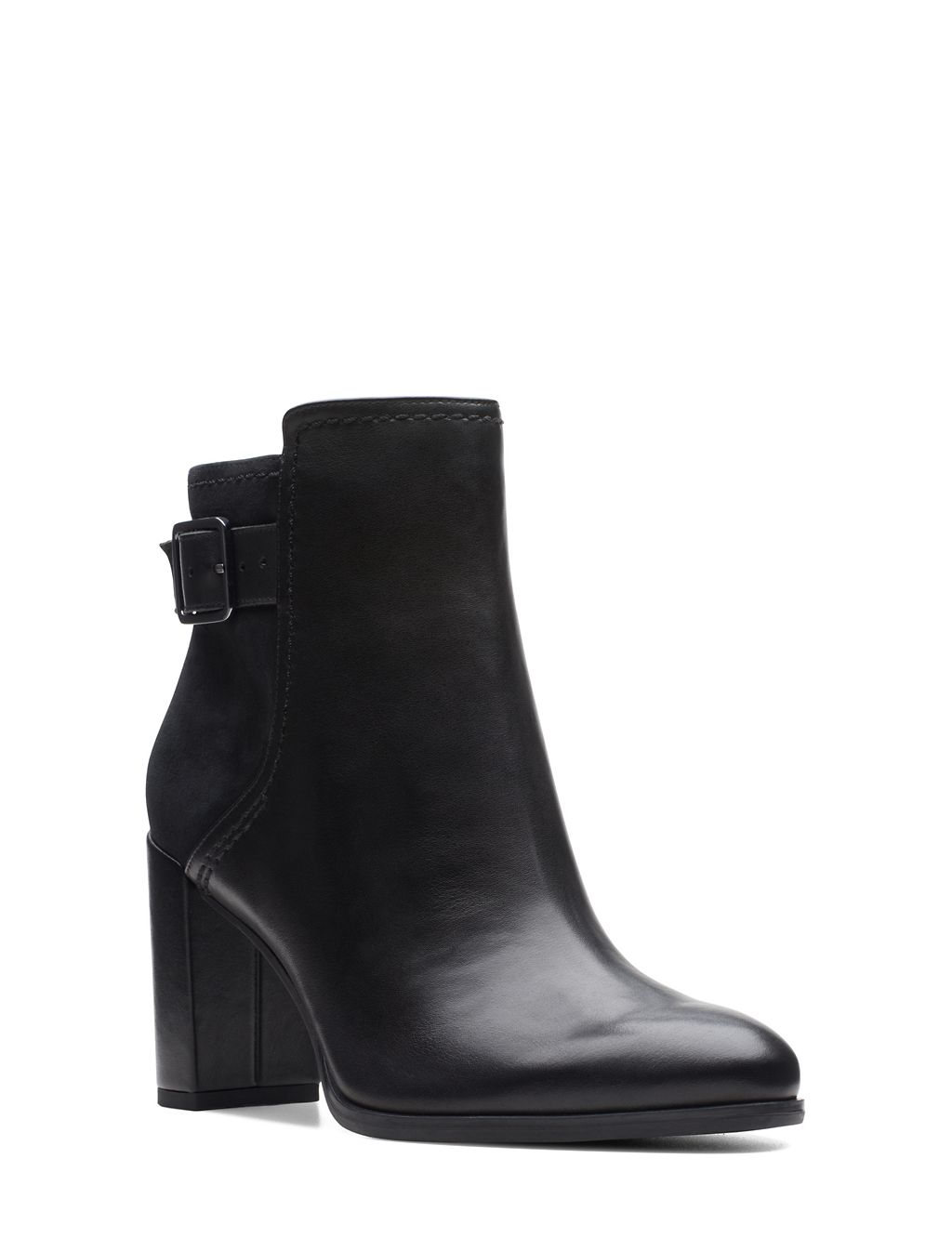Leather Buckle Block Heel Ankle Boots 1 of 7