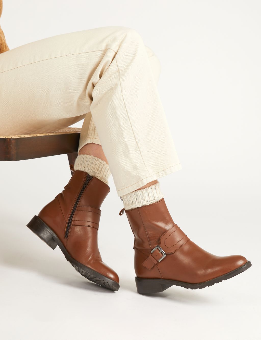 Leather Buckle Block Heel Ankle Boots | Jones Bootmaker | M&S