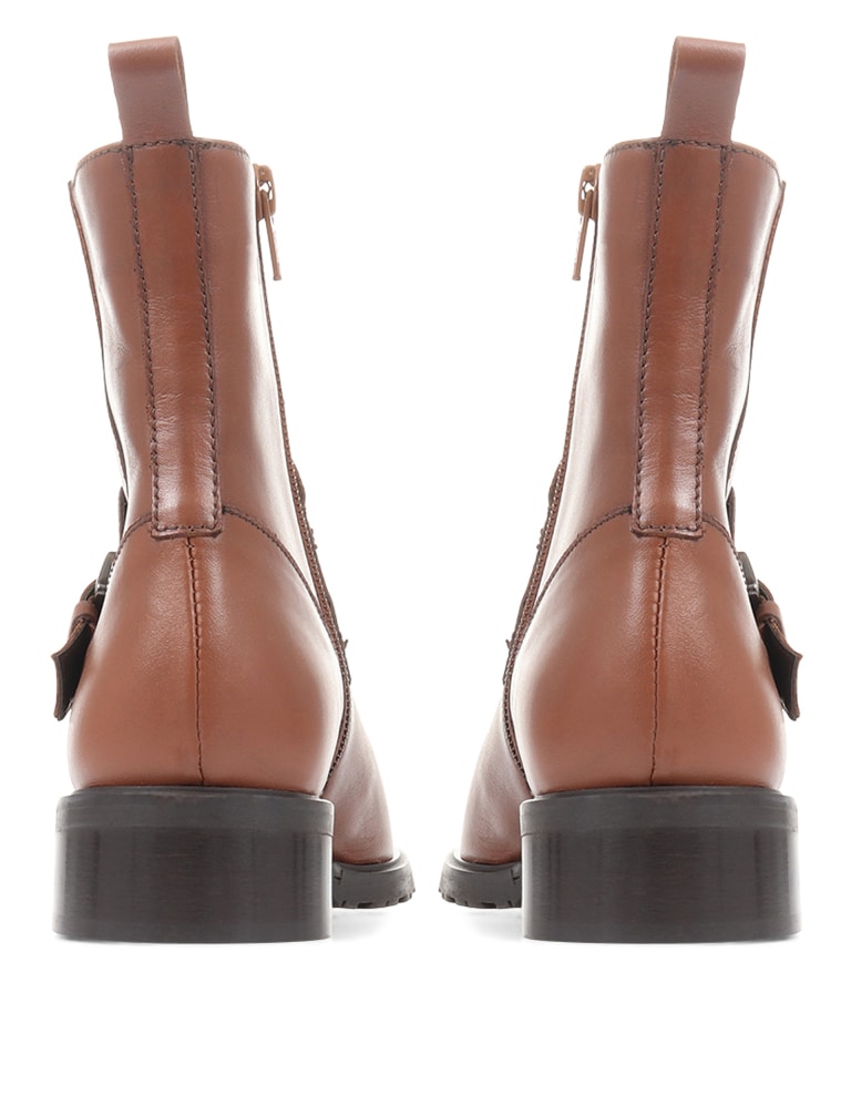 Mixed check block heel cleated shop biker boot