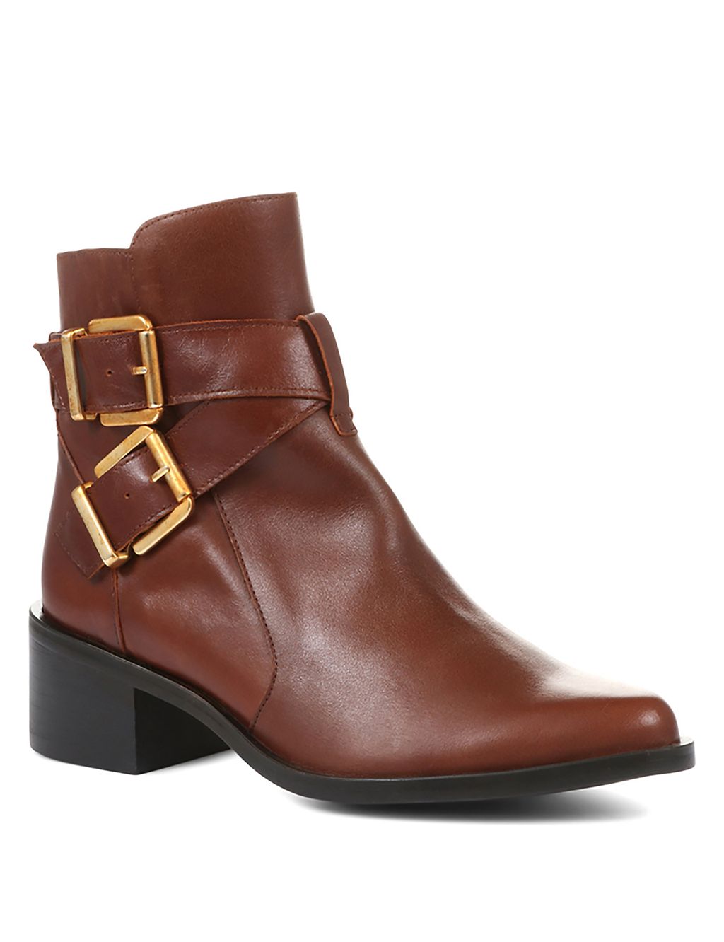 Leather Buckle Block Heel Ankle Boots 1 of 6