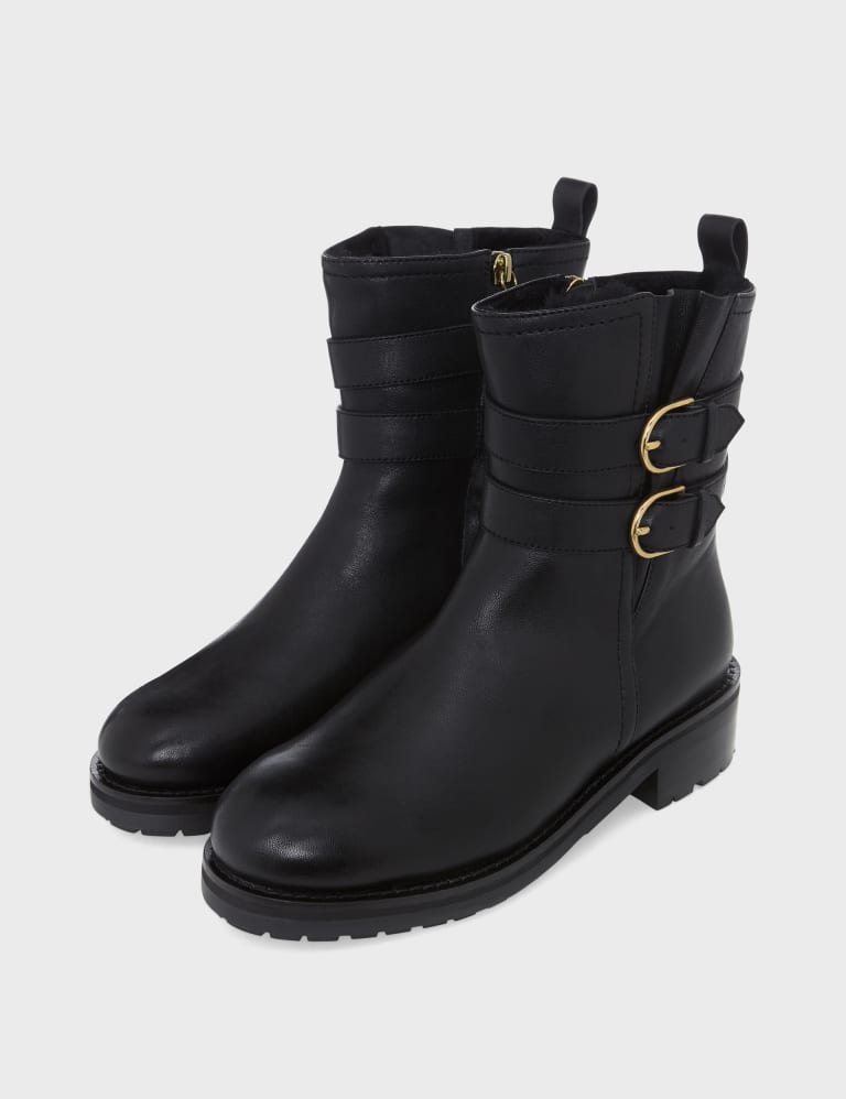 Leather Buckle Block Heel Ankle Boots HOBBS M S