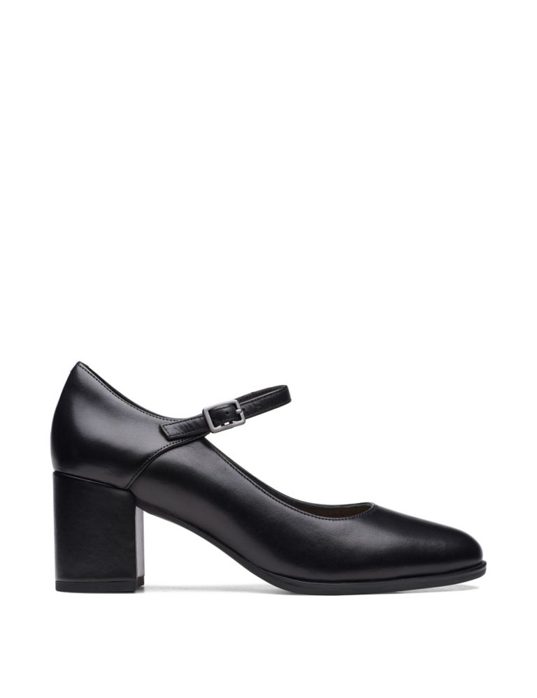 Leather Buckle Block Heel Court Shoes 1 of 7