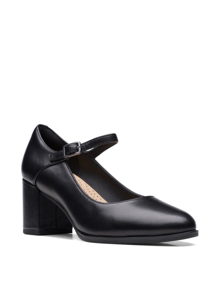 Leather Buckle Block Heel Court Shoes 2 of 7
