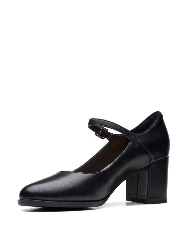 Leather Buckle Block Heel Court Shoes 4 of 7