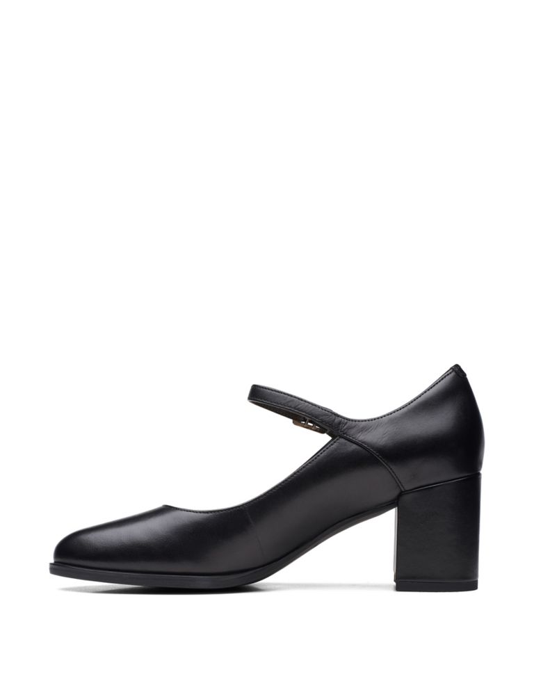 Leather Buckle Block Heel Court Shoes 6 of 7