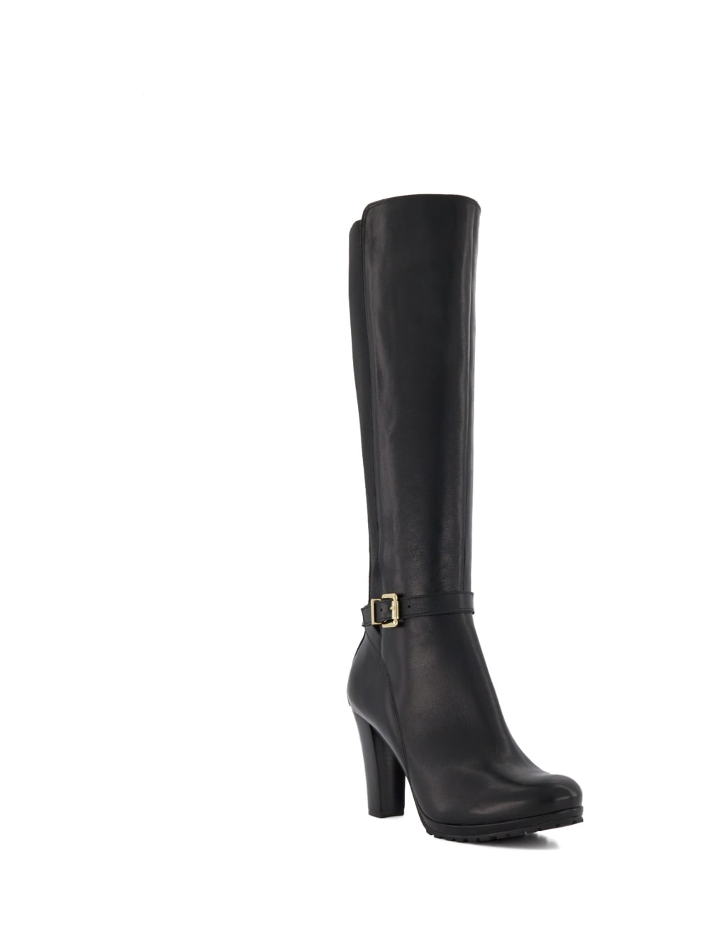 Leather Buckle Block Heel Knee High Boots 1 of 4