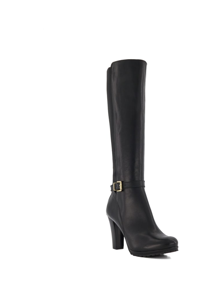 Leather Buckle Block Heel Knee High Boots 2 of 4