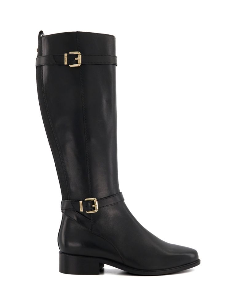 Buy Leather Buckle Block Heel Knee High Boots | Dune London | M&S