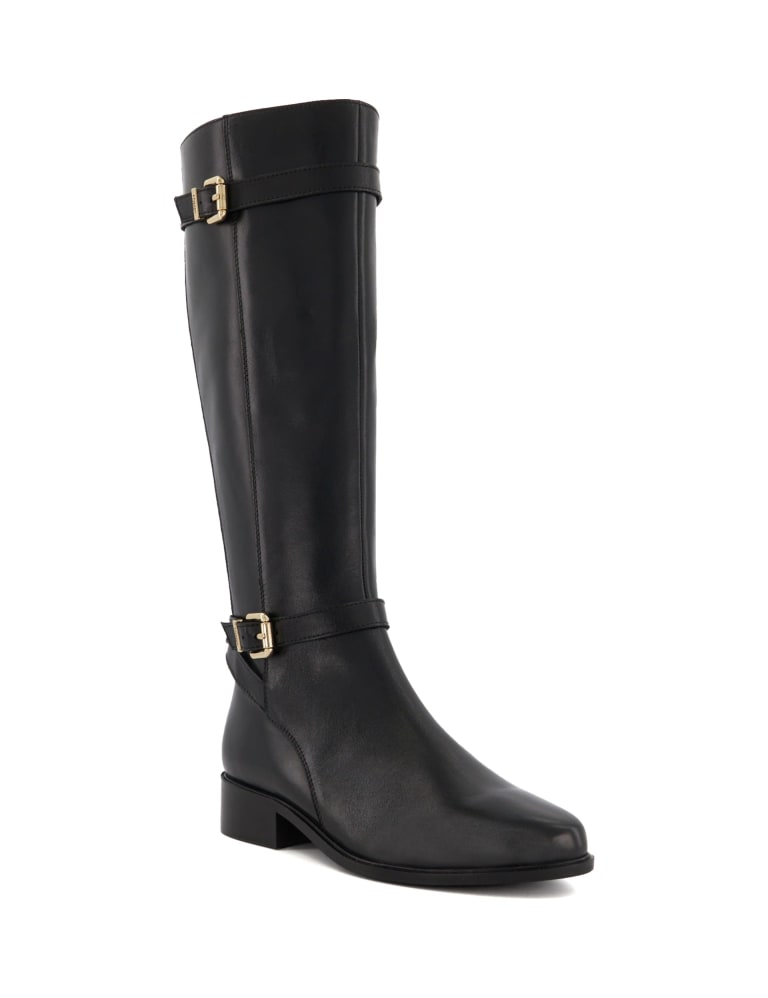 Leather Buckle Block Heel Knee High Boots 2 of 4