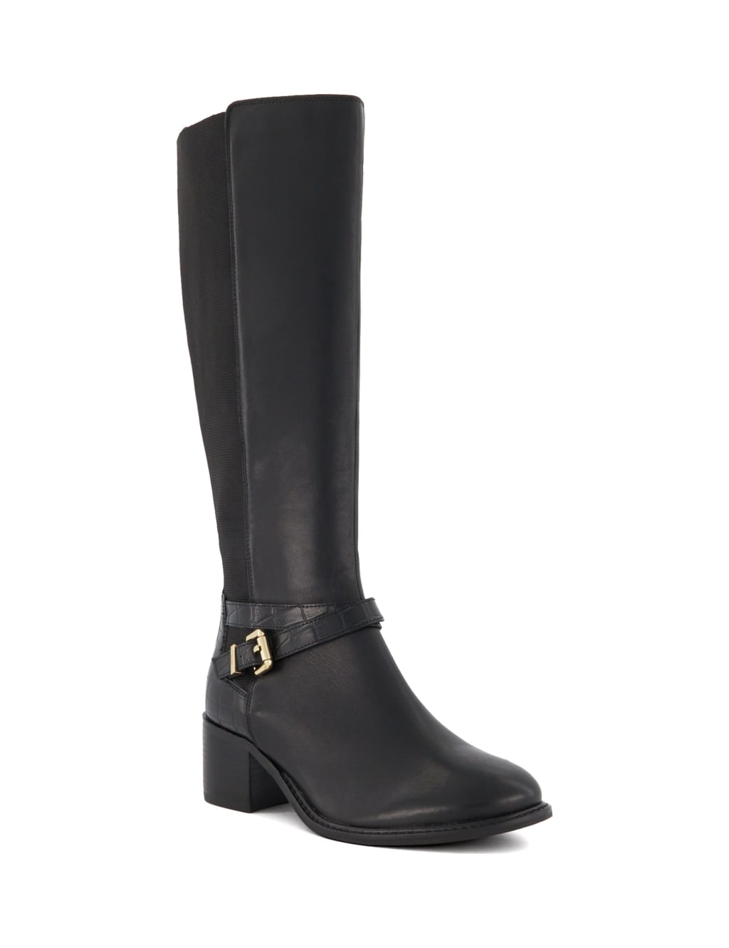 Leather Buckle Block Heel Knee High Boots 1 of 4