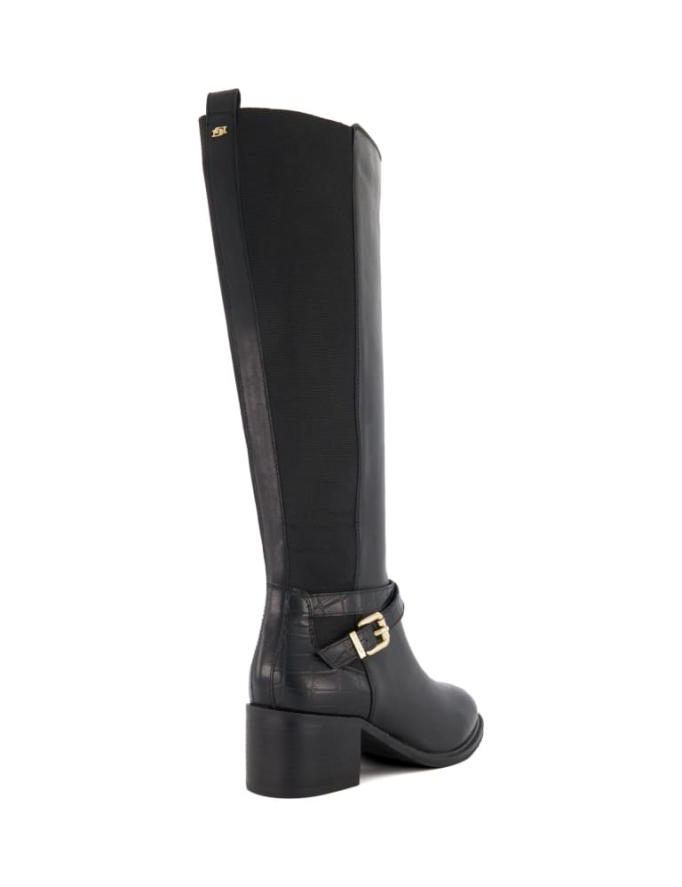 Leather Buckle Block Heel Knee High Boots 3 of 4