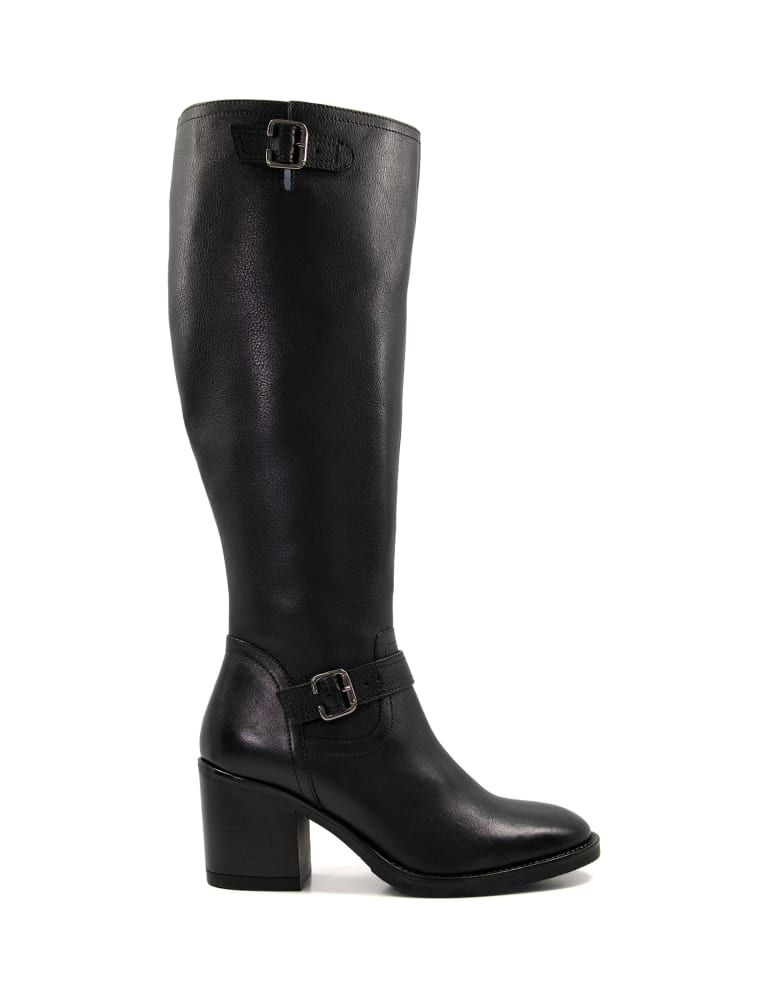 Leather Buckle Block Heel Knee High Boots Dune London M S