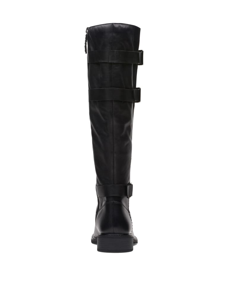 Leather Buckle Block Heel Knee High Boots CLARKS M S