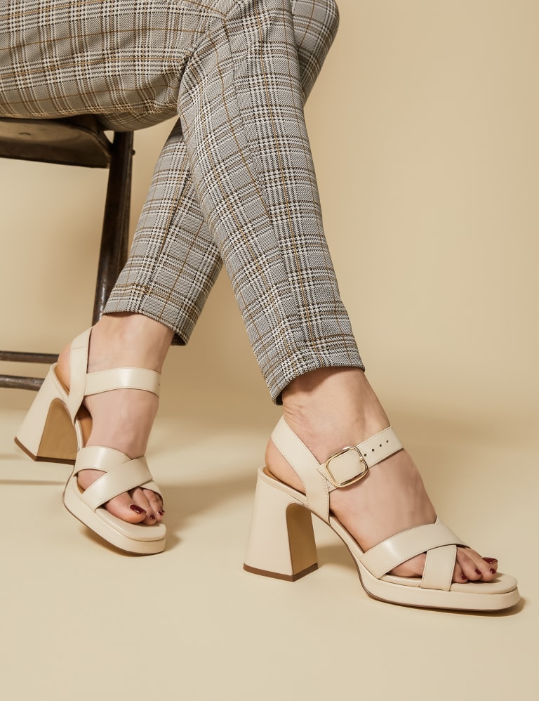 Leather Buckle Block Heel Sandals 1 of 8