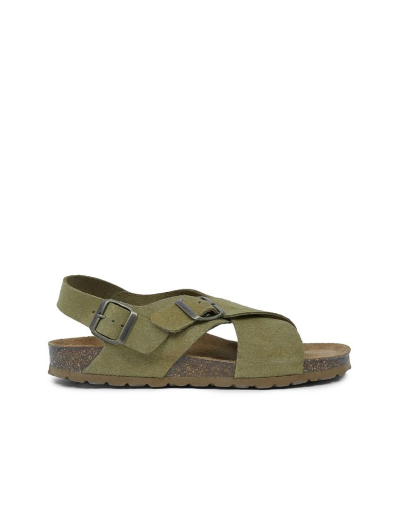 Leather Buckle Crossover Flat Sandals 3 of 7
