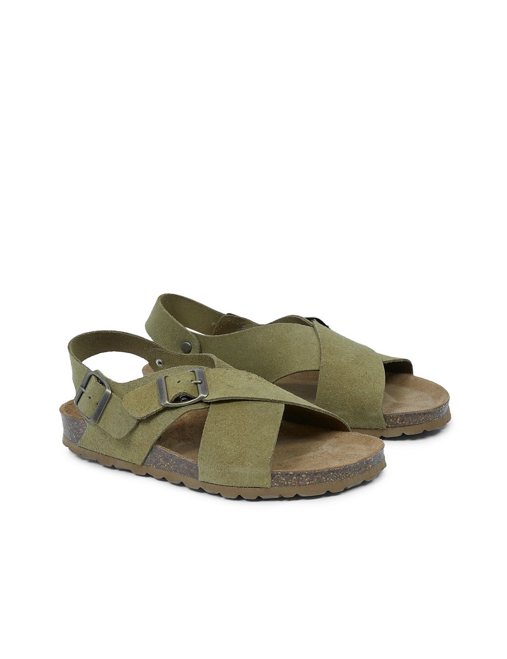 Leather Buckle Crossover Flat Sandals 1 of 7
