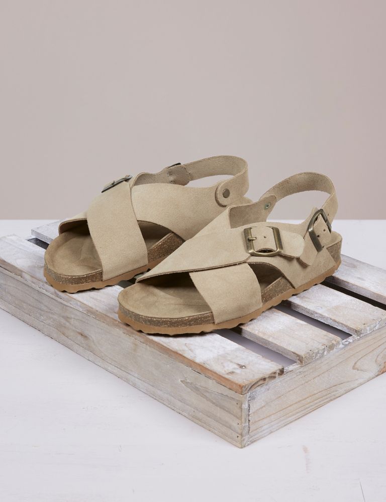 Leather Buckle Crossover Flat Sandals 1 of 6