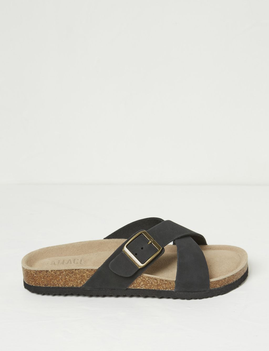 Leather Buckle Crossover Footbed Sliders 3 of 3