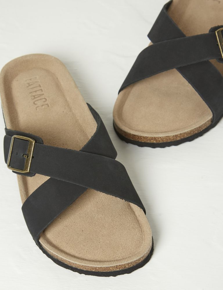 Leather Buckle Crossover Footbed Sliders 3 of 3