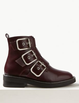 Leather Buckle Detail Ankle Boots | M\u0026S 