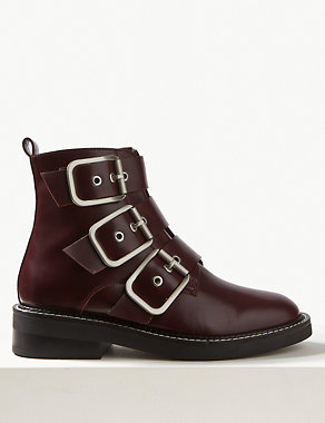 Leather Buckle Detail Ankle Boots Image 2 of 6