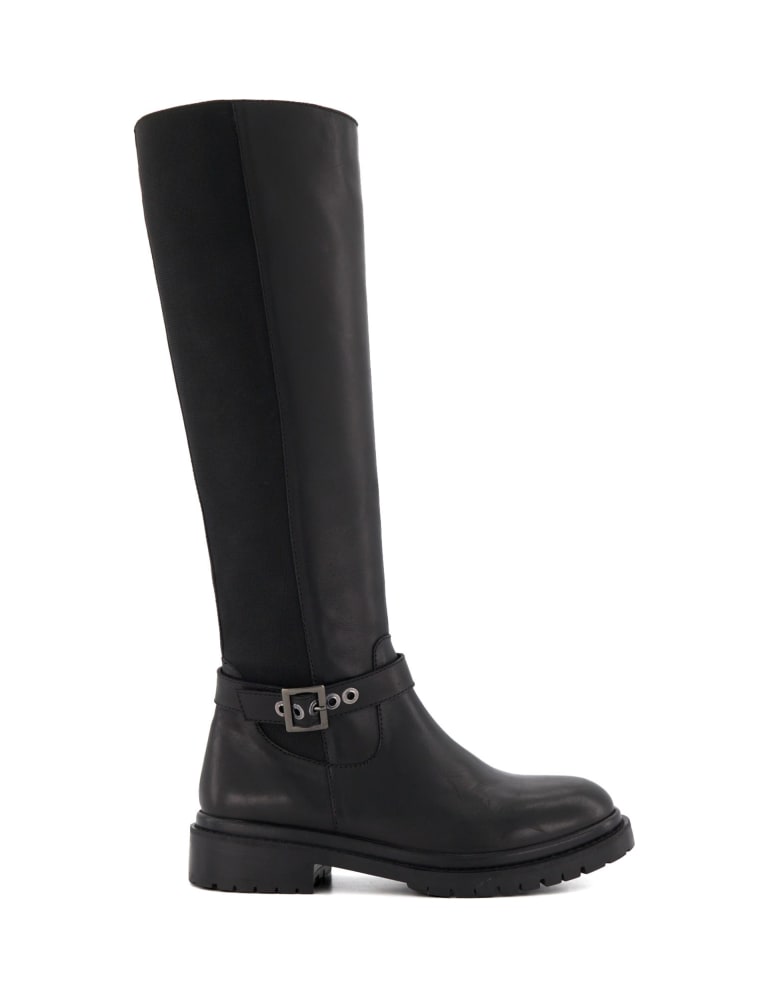 Leather Buckle Flat Knee High Boots 1 of 4