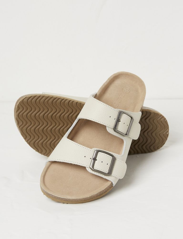 Leather Buckle Footbed Sliders 2 of 3