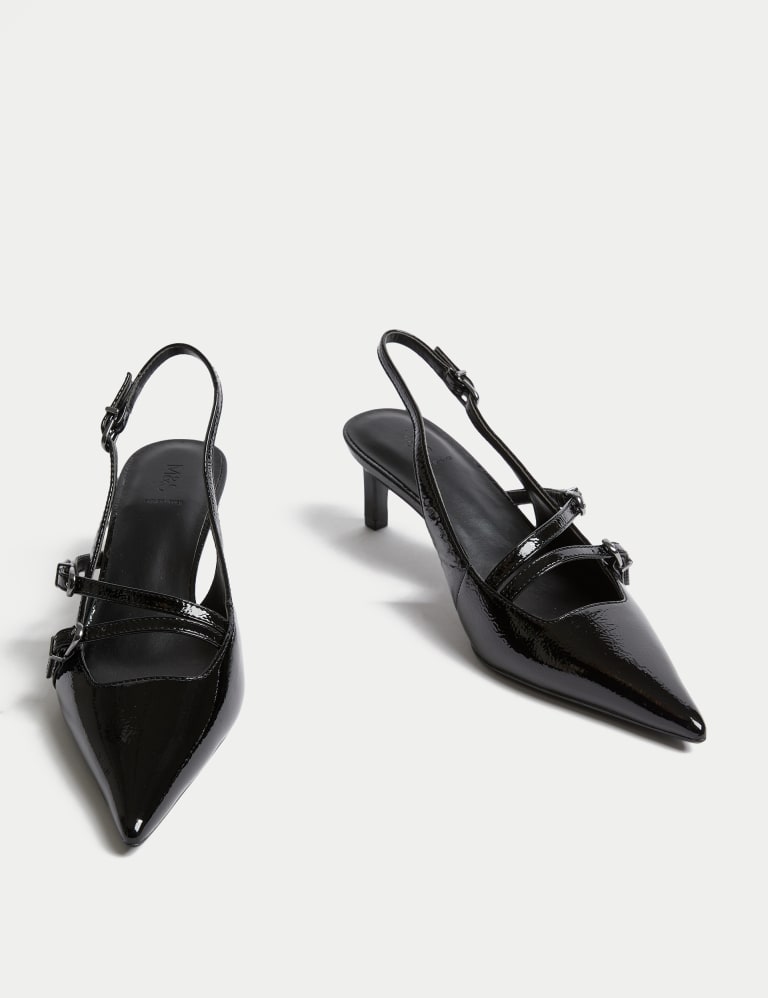 Leather Buckle Kitten Heel Slingbacks 2 of 3