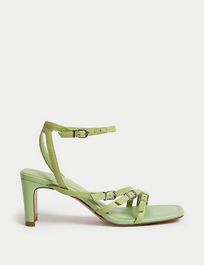 Leather Buckle Strappy Block Heel Sandals Image 2 of 4