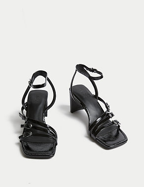 Leather Buckle Strappy Block Heel Sandals Image 2 of 3