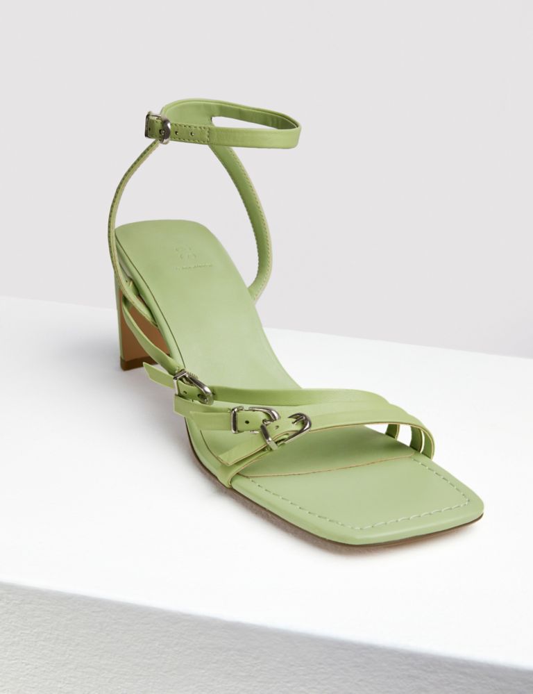 Leather Buckle Strappy Block Heel Sandals 1 of 4