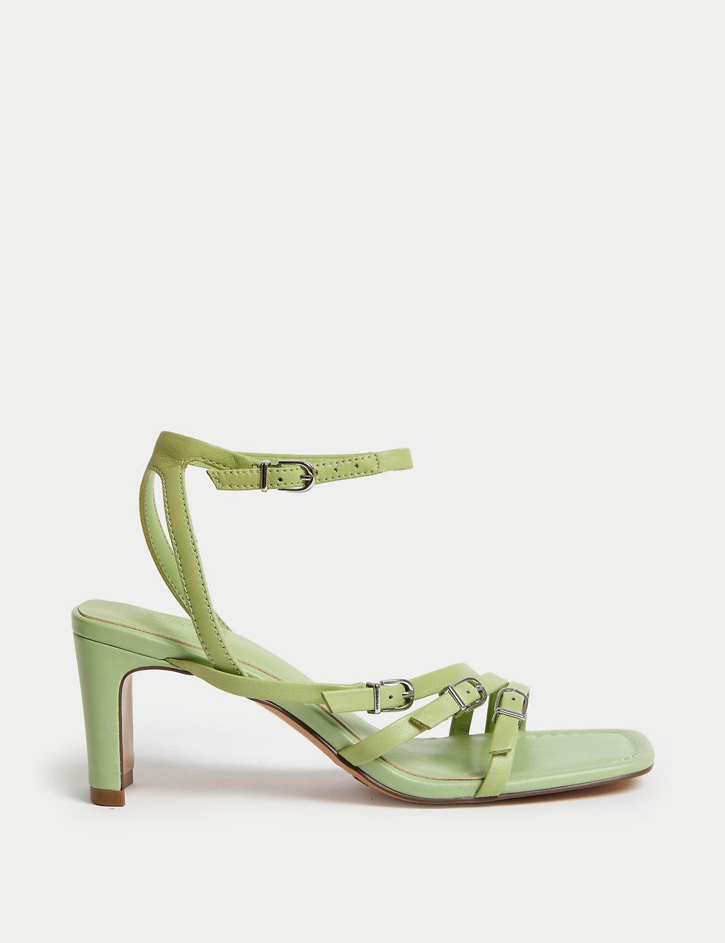 Leather Buckle Strappy Block Heel Sandals 1 of 4