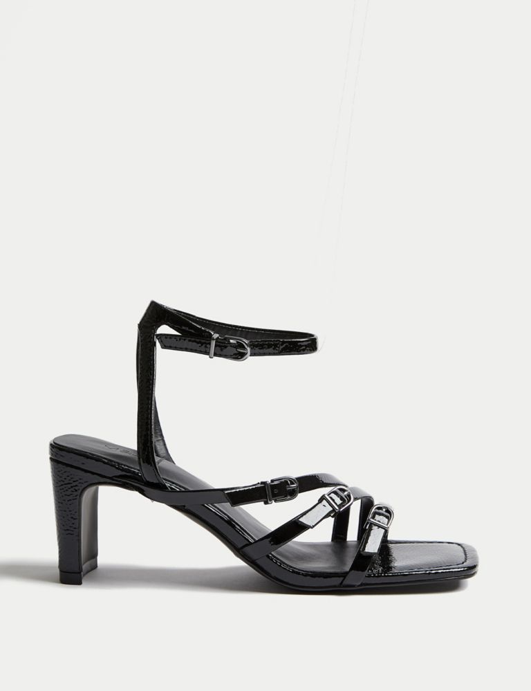Leather Buckle Strappy Block Heel Sandals 1 of 3