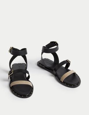 Leather Buckle Strappy Flat Sandals Image 2 of 3