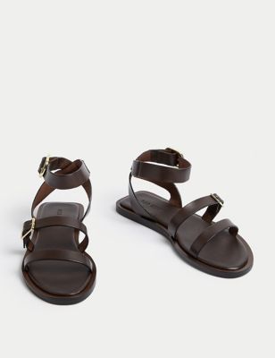 Leather Buckle Strappy Flat Sandals Image 2 of 3