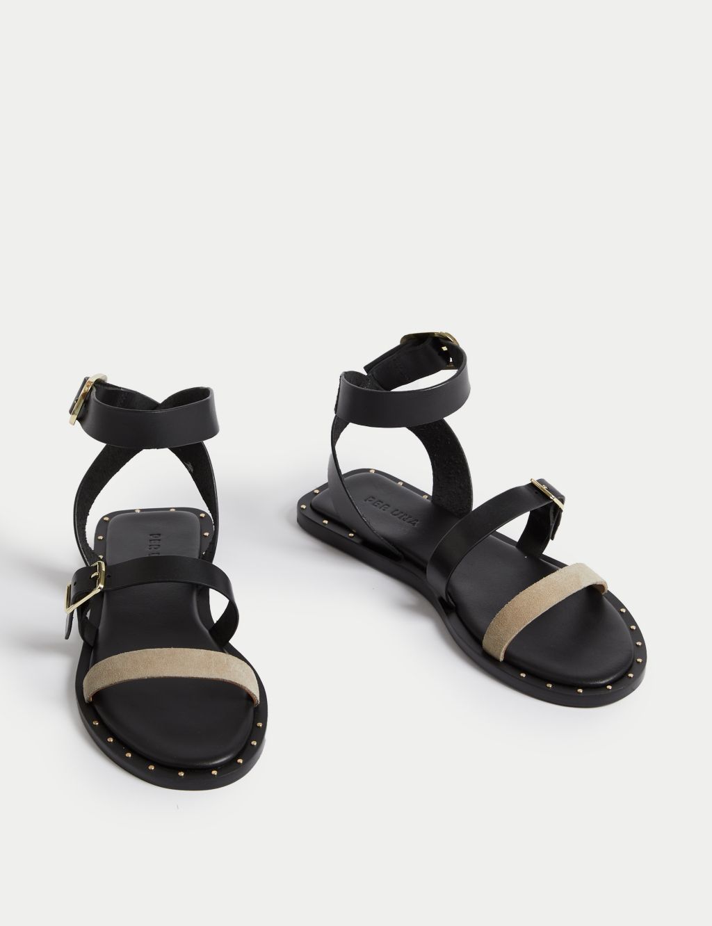 Leather Buckle Strappy Flat Sandals 1 of 3