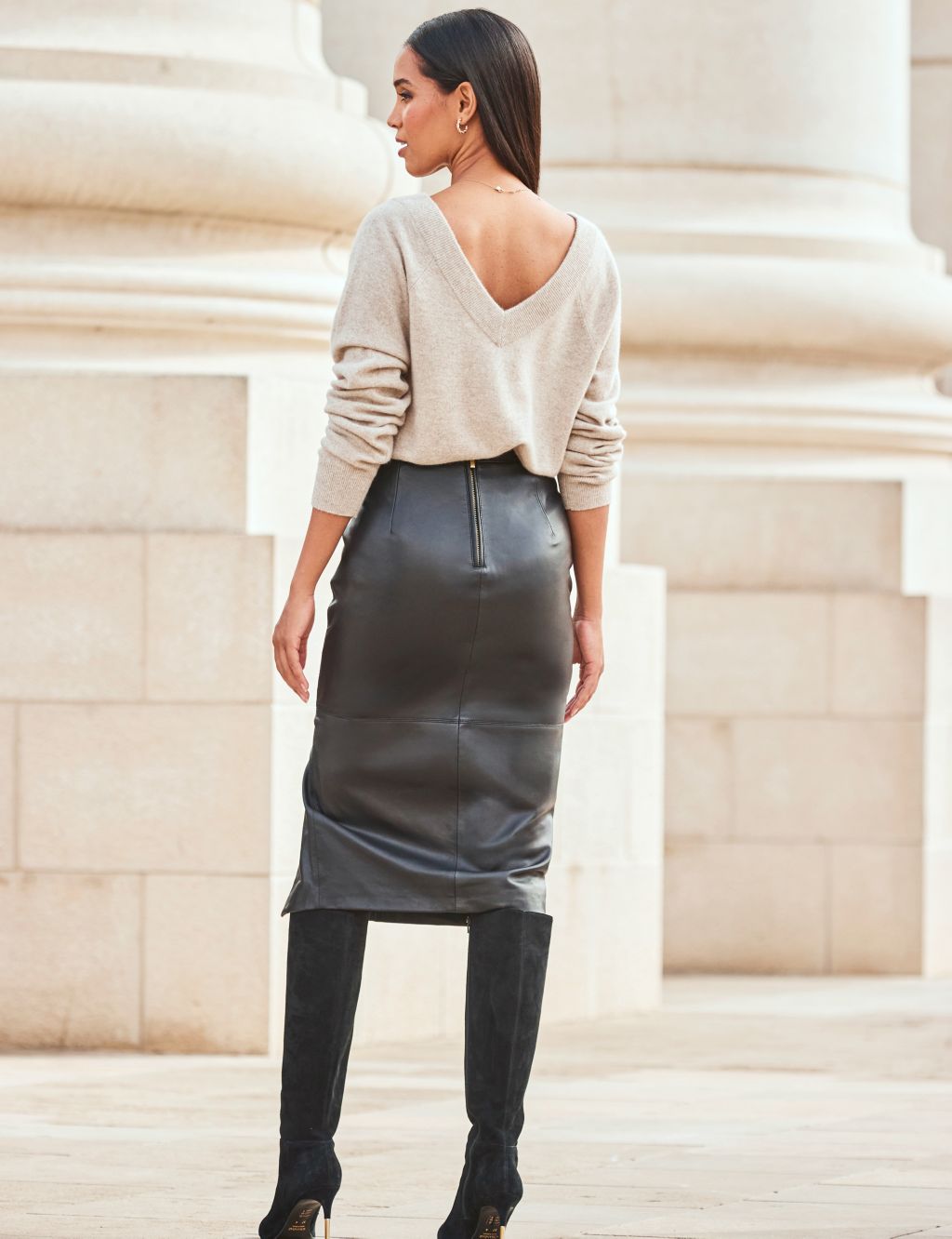 Leather Button Front Midi Pencil Skirt 4 of 5
