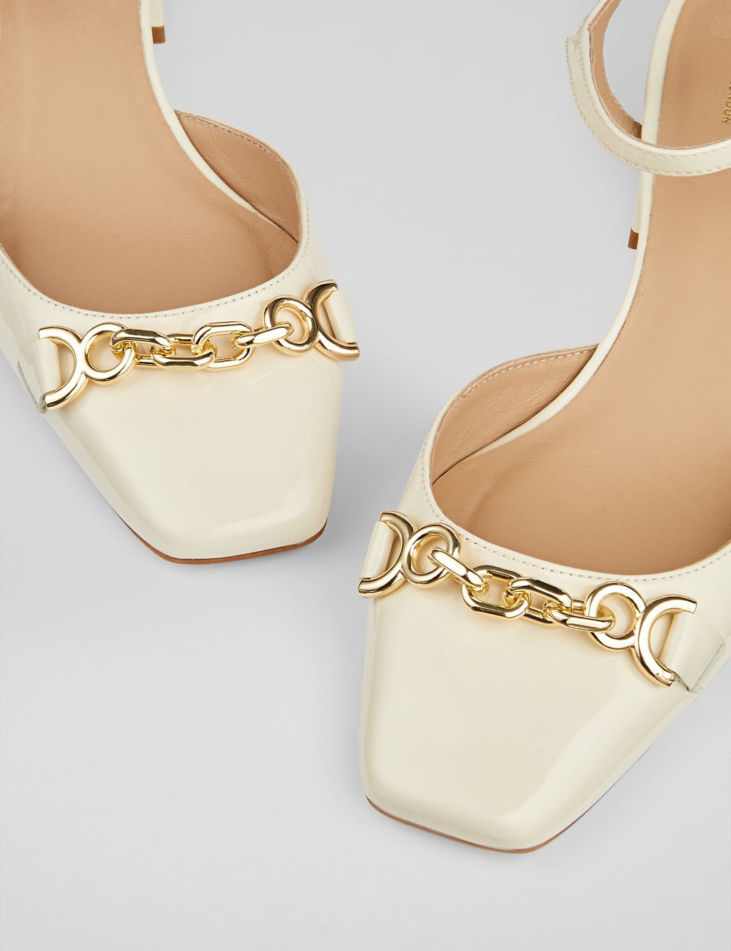Leather Chain Detail Block Heel Court Shoes 2 of 4