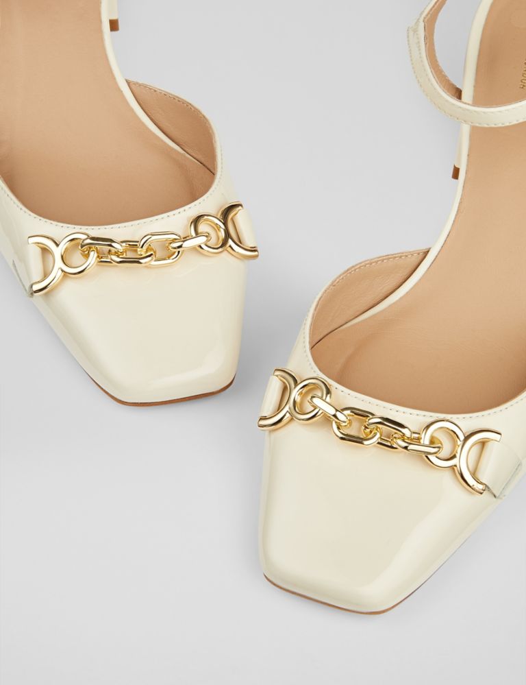 Leather Chain Detail Block Heel Court Shoes 3 of 4