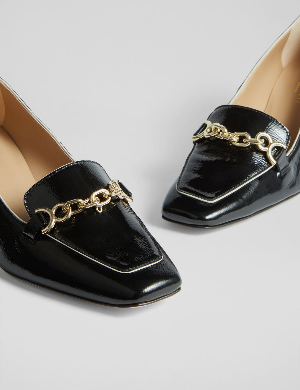 Leather Chain Detail Block Heel Court Shoes 2 of 4
