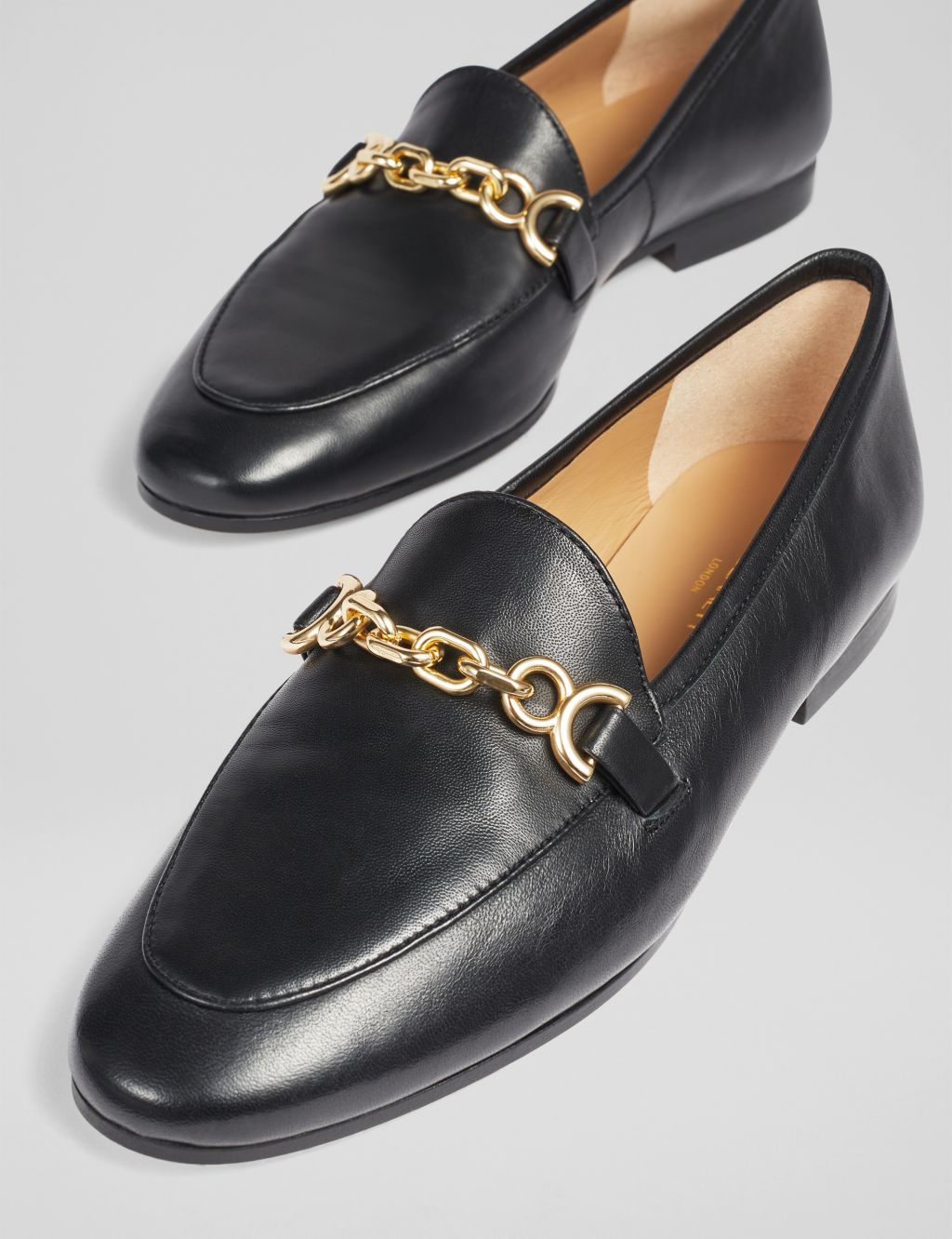 Leather Chain Detail Flat Loafers 1 of 4
