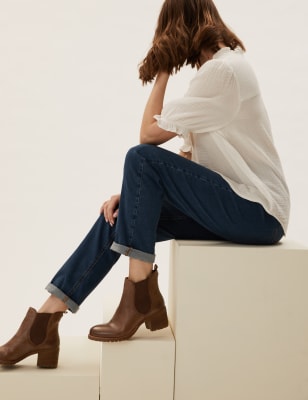leather block heel chelsea boots