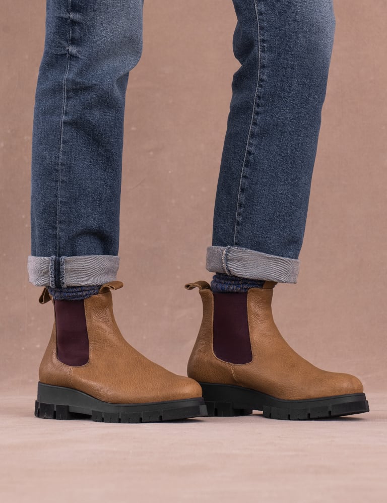 Leather Chelsea Cleated Ankle Boots