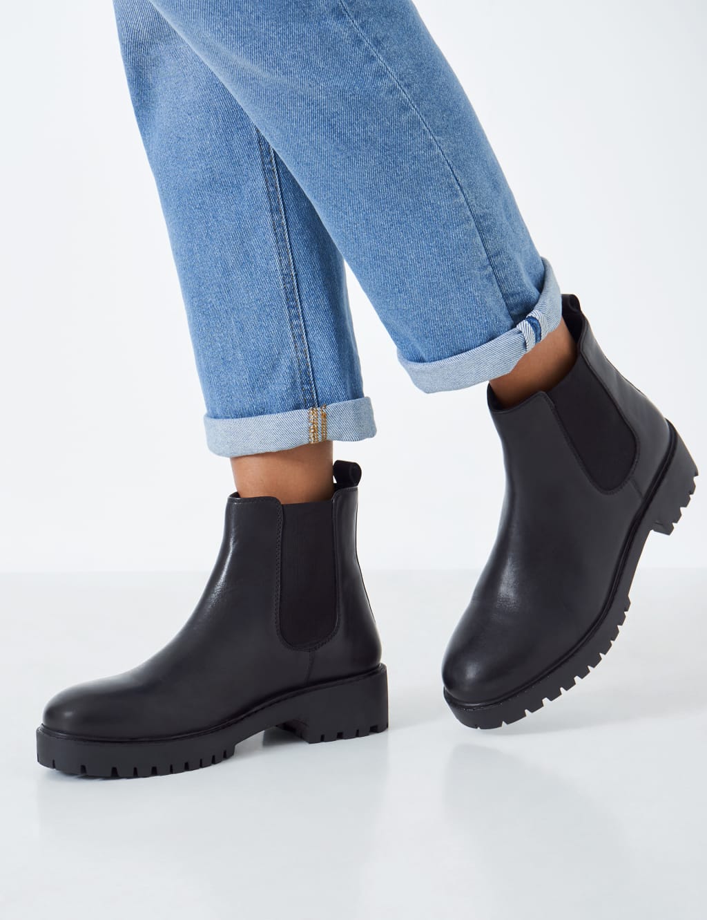 Leather Chelsea Cleated Block Heel Boots | Crew Clothing | M&S