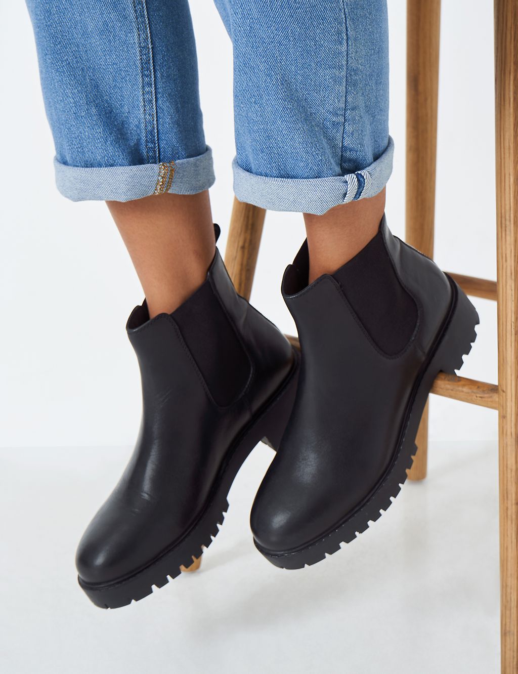 Leather Chelsea Cleated Block Heel Boots | Crew Clothing | M&S