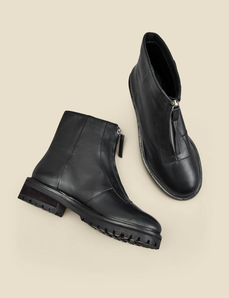 M&s black leather ankle boots sales
