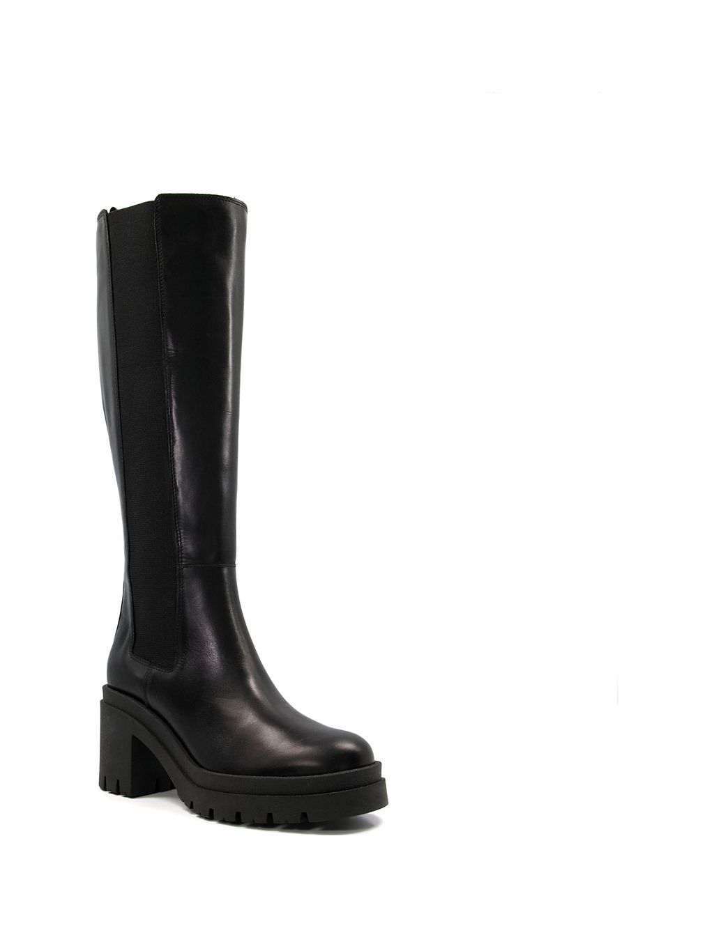 Leather Chunky Block Heel Knee High Boots 1 of 4