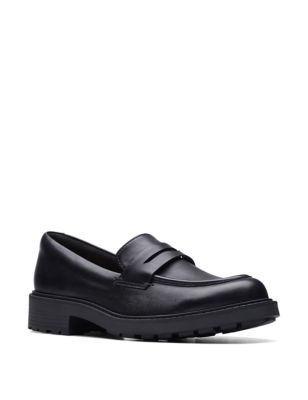 Leather Chunky Block Heel Loafers Image 2 of 9