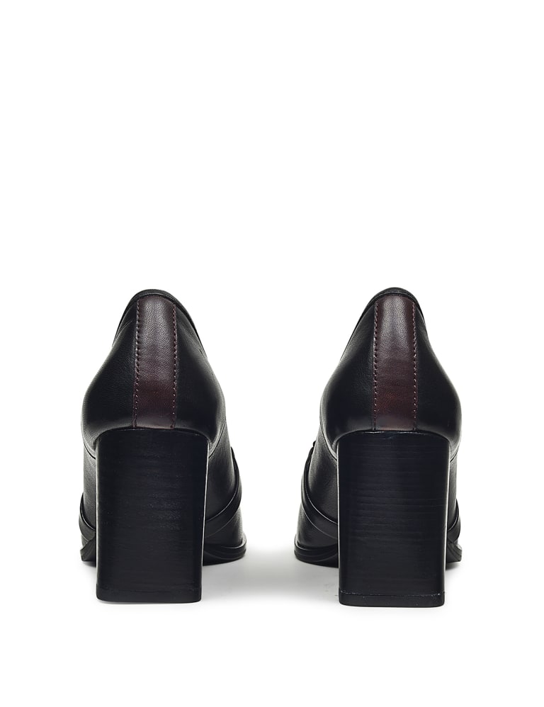 Leather Chunky Block Heel Loafers