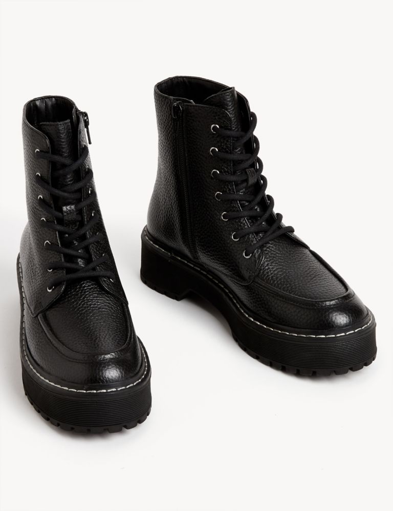 Leather Chunky Lace Up Flatform Boots 2 of 3